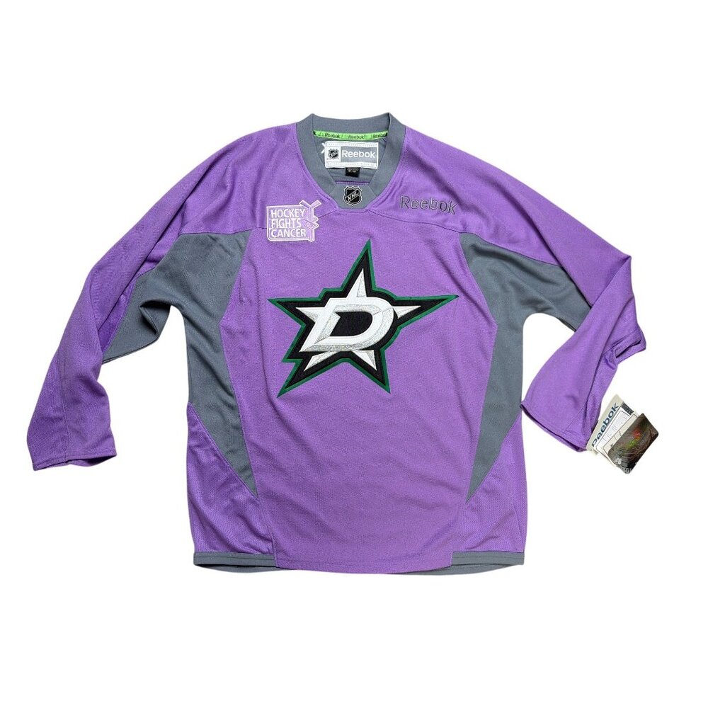 Reebok Dallas Stars Hockey Fights Cancer Jersey Purple/Gray NHL Logo Mens M